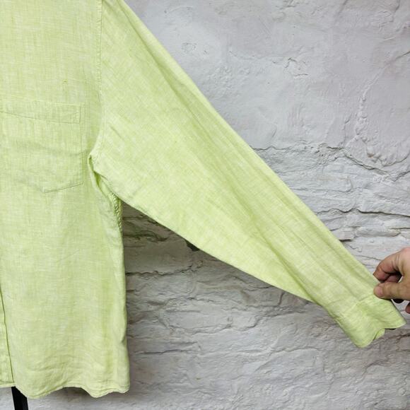 Banana Republic Shirt Mens Small Linen Long Sleeve Button Up Summer Lime Green - Picture 4 of 7